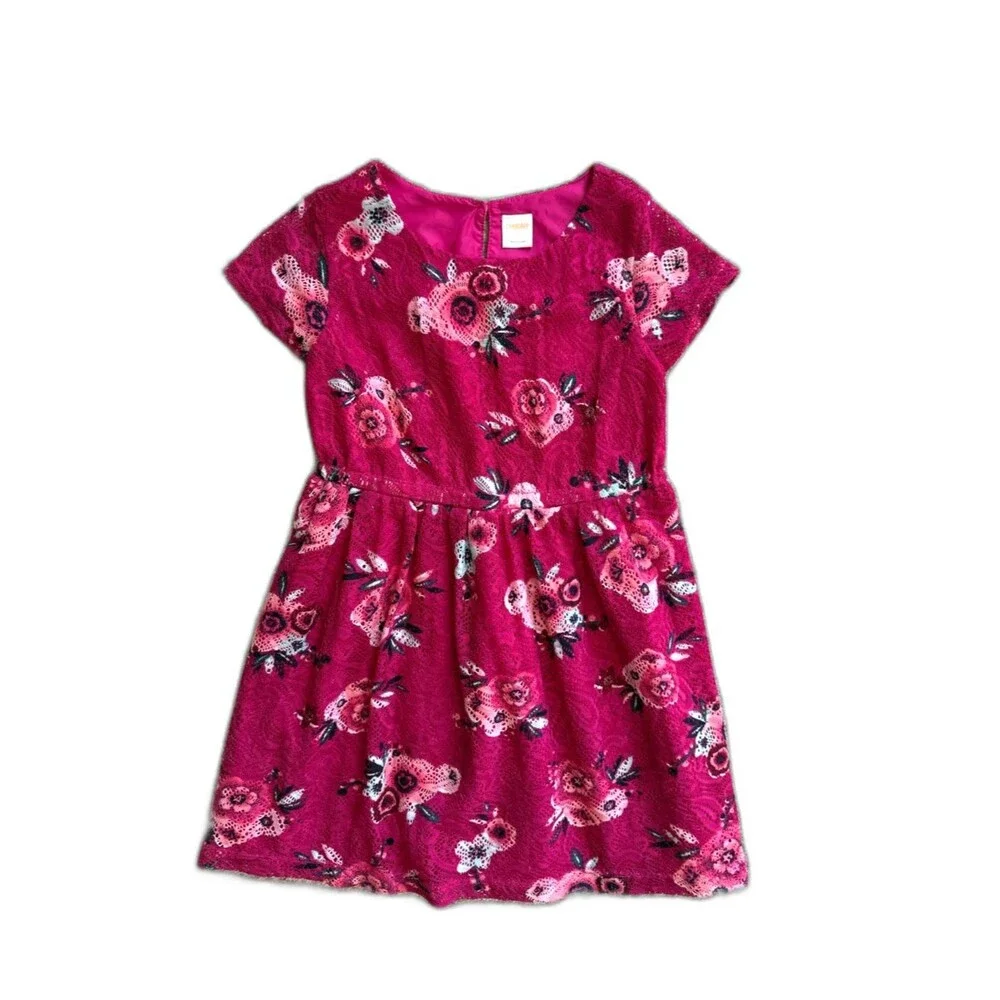 Gymboree Girls Magenta Pink Lace Floral Dress Short Sleeve Holiday Party Size 7